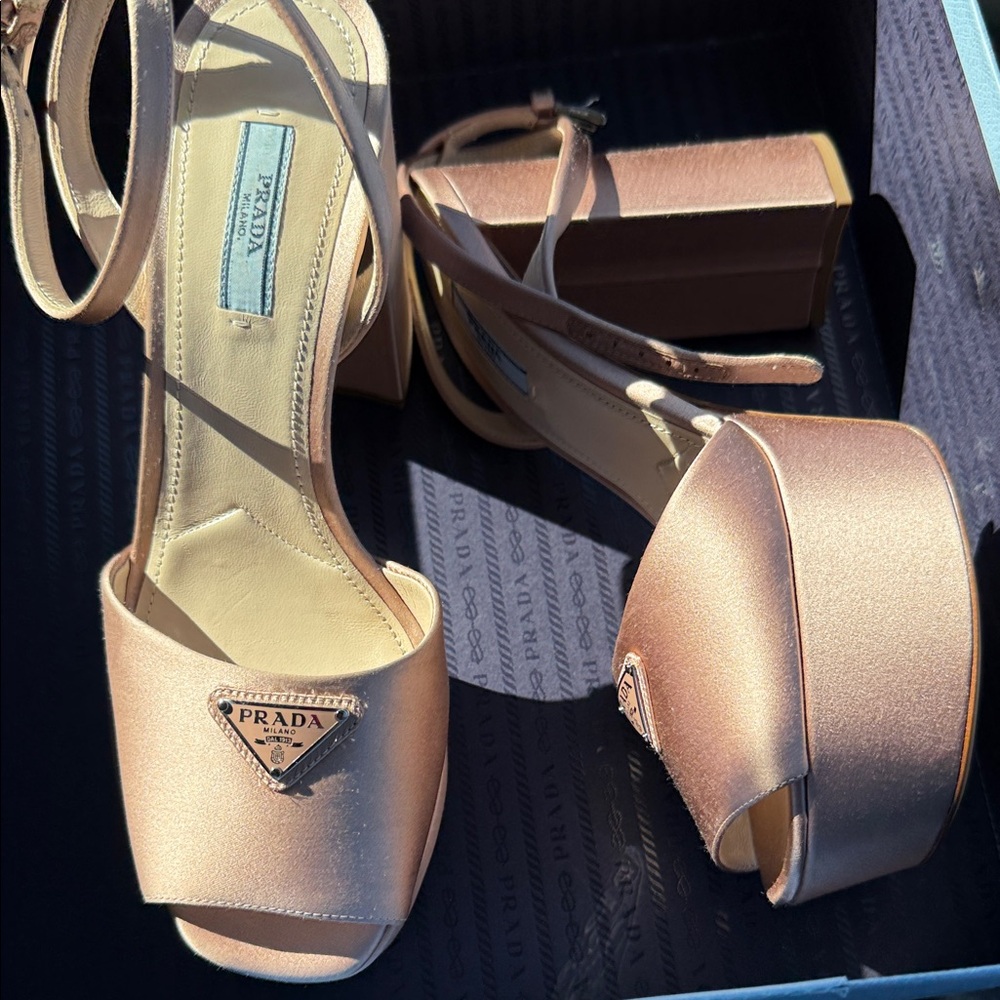 Prada Women's Satin Platform Heels - Rose Gold